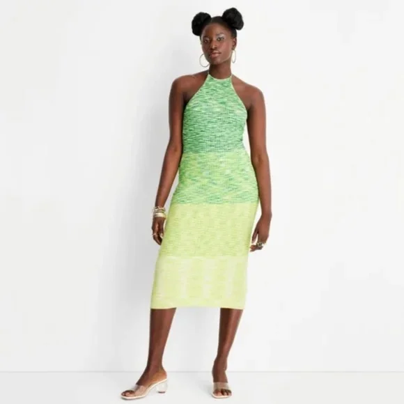 Future Collective | Dresses | Womens Future Collective Ombre Green Halter  Knit Midi Dress 2x | Poshmark